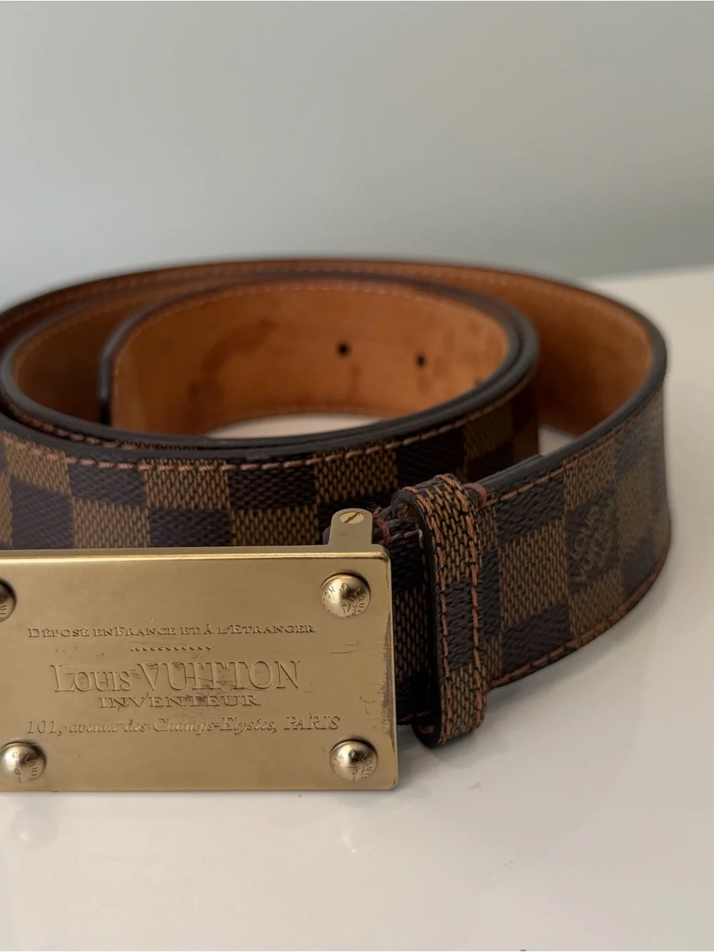 Louis Vuitton Brown Damier Ebene Inventeur Canvas Men's Belt